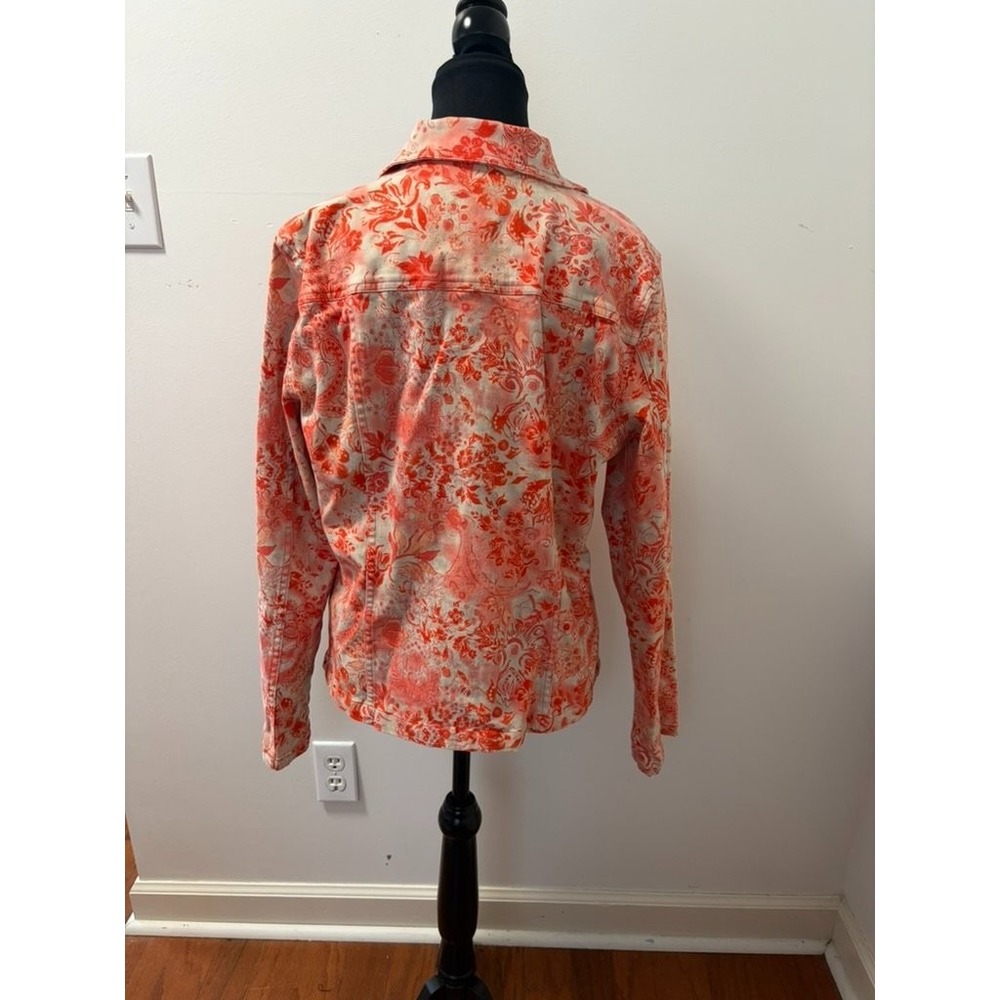 Christopher & Banks Women's Jacket XL Orange All-over Print Size Cotton Front - Picture 4 of 6